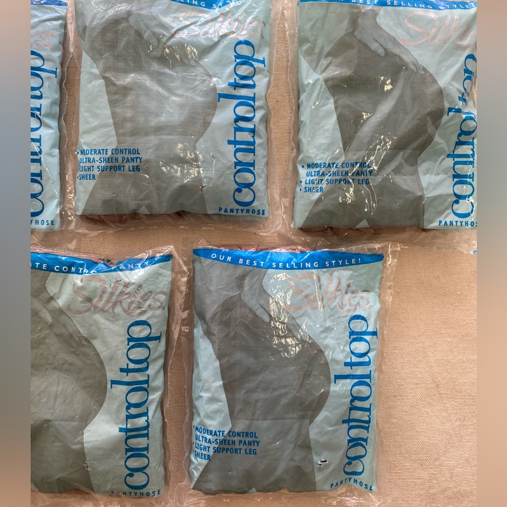 Vintage Silkies Control Top Pantyhose Lot of 5 XL Natural Queen Nude 48-52 - Picture 4 of 6